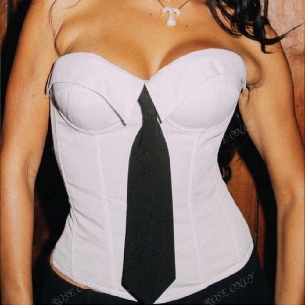 Y2K Vintage Strapless Corset Boned Lace-Up Back Bodyshaper Crop Bandeau Top - Picture 3 of 4